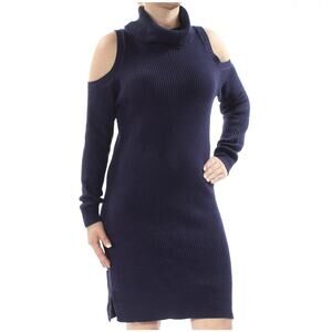 KENSIE Womens New Knit Sweater Dress Cold Shoulder Turtleneck Size L